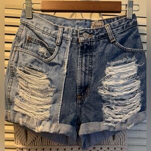 FURST IF A KIND Upcycled High Rise Distressed Denim Shorts Sz 26